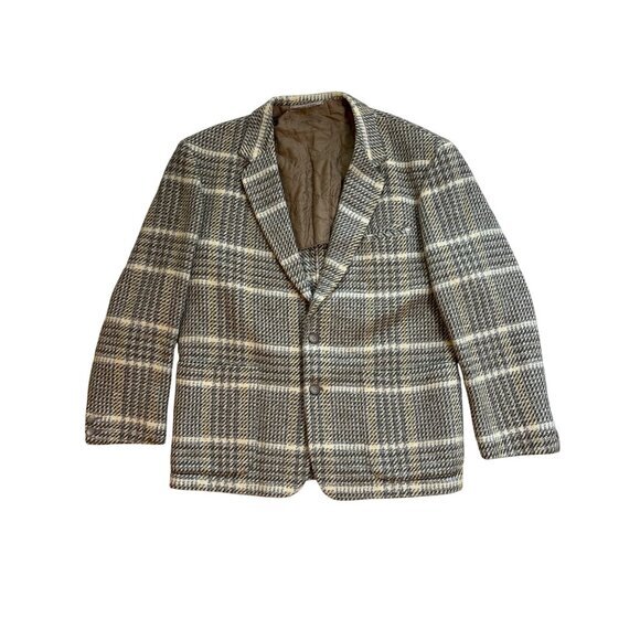Daniel Hechter Mens Sport Coat Blazer Vintage Plaid Neutral Wool Heavy Alpaka O/ - Picture 1 of 11